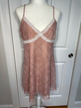 Justify Babydoll Mini Dress Large Mesh Diamond Paisley Mauve Sleeveless V Neck